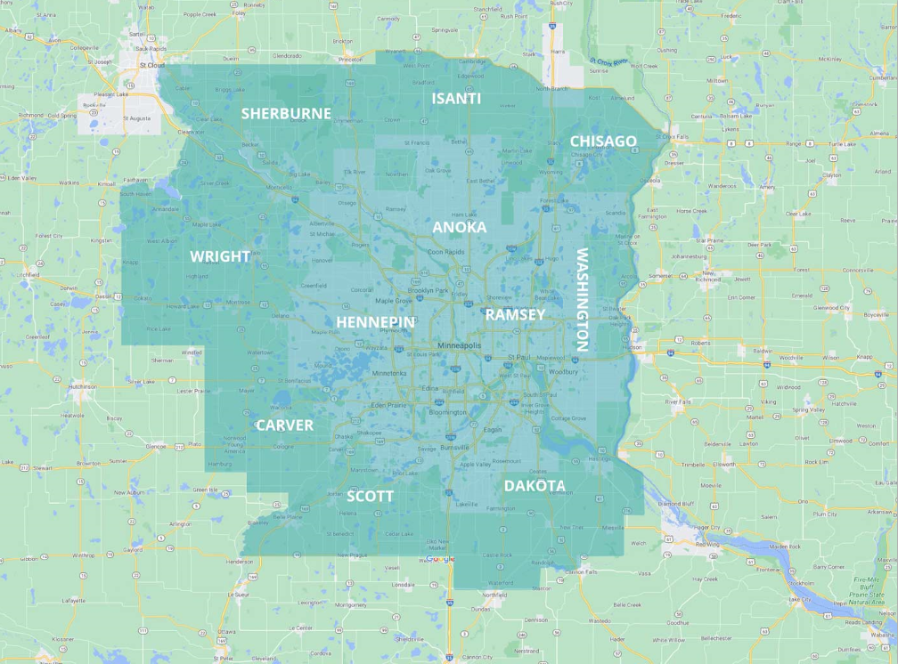 Map of Minnesota Counties Serviced by CBlock Investments, a Contract for Deed Financing Company